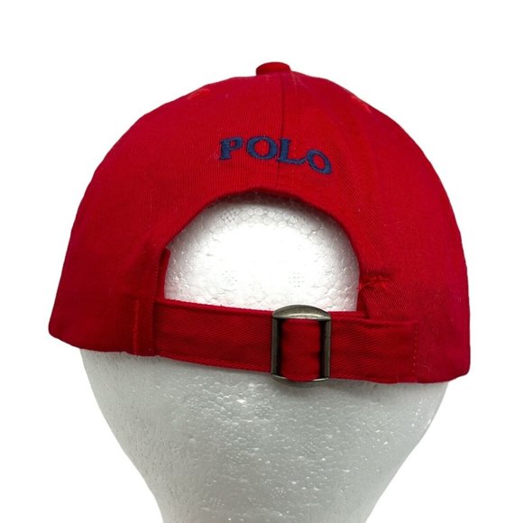 Polo Ralph Lauren Red Cotton Young Mens Chino Adjustable Ball Cap Hat Navy Pony - Picture 3 of 5
